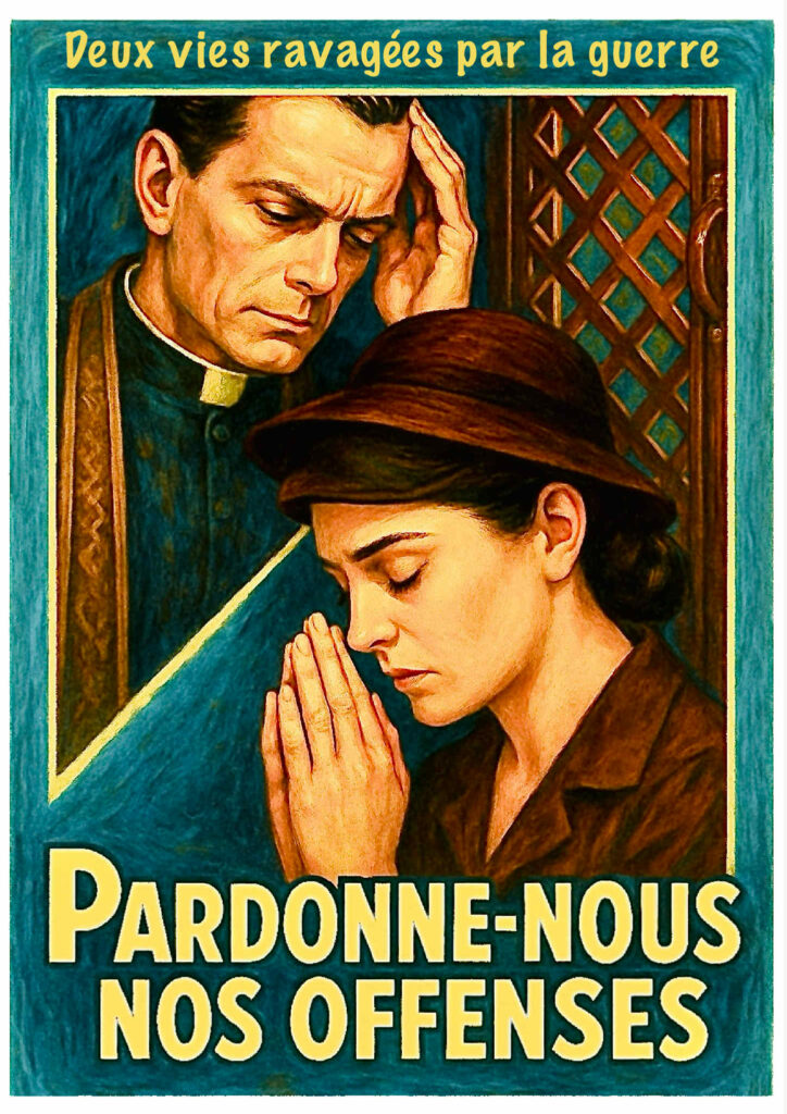 Une affiche montrant une femme des années 50 les mains jointes dans un confessionnal, face à un prêtre.